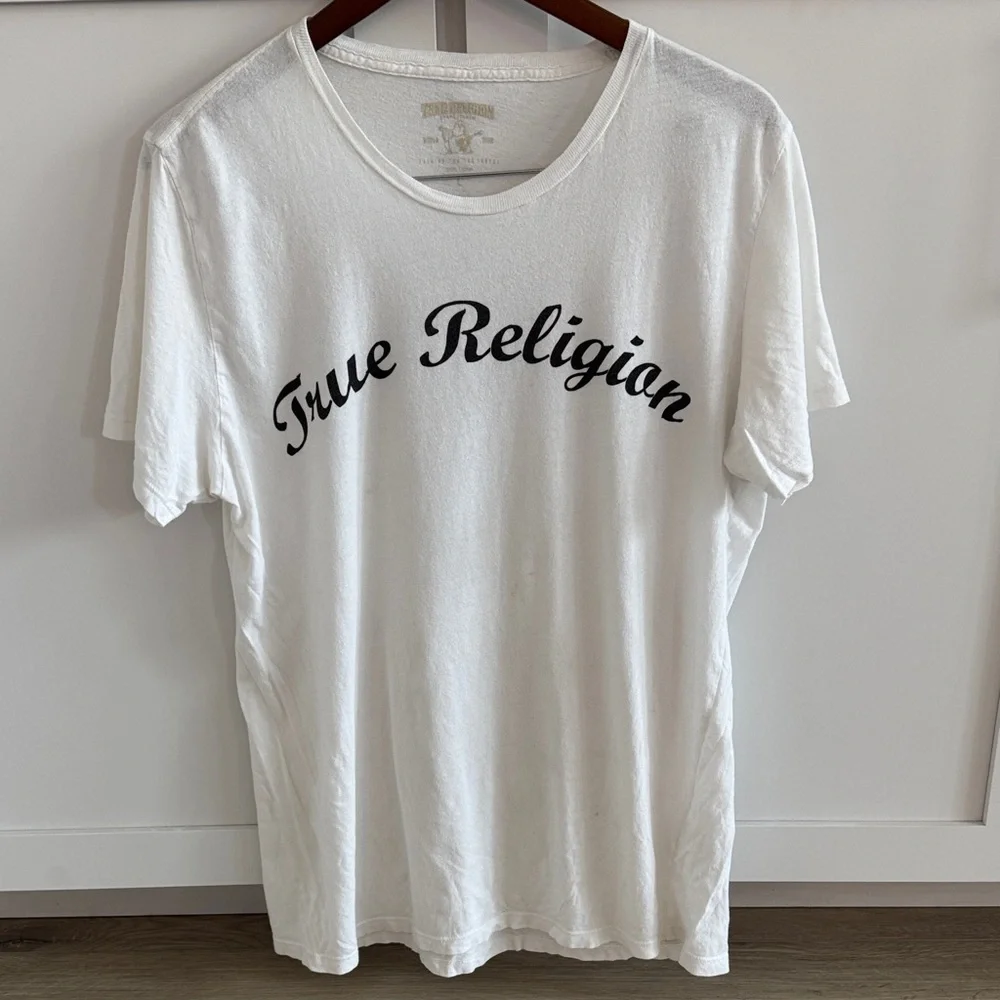 True Religion White Tee with Black Script